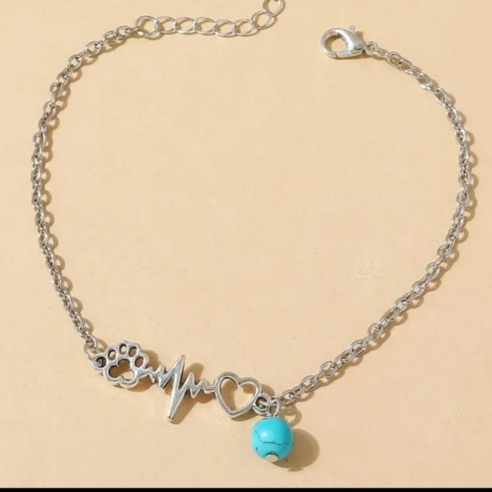 NWT Heart, Bear Paw and  ECG Hollow Anklet - Picture 3 of 6